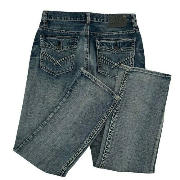 T.K. Axel Jeans Mens 32X34 Straight Leg Stonewash Whiskers Button Pockets Denim - Picture 7 of 10